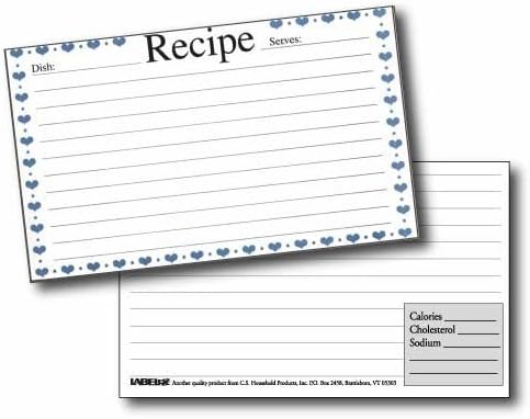3" X 5" Blue Heart Recipe Cards with Protective Covers