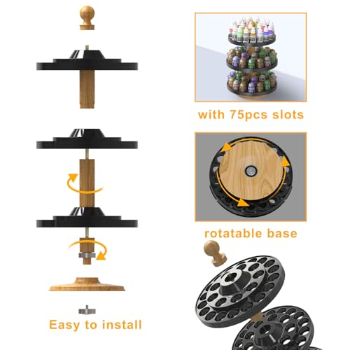 Image of Evemodel Rotatable Paint Organizer Pigment Bottle Spinning Rack Stand Desktop Holder Shelf (1 layer small 2 layers big holes)