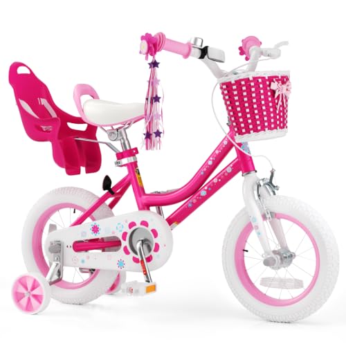 Image of Glaf Toddler Girls Bike for Age 2-12 Years Old | 12 14 16 20 Inch Kids Bike Girls Bicycle with Training Wheels,Basket,Doll Seat,Princess Style Kids Bicycle Gift