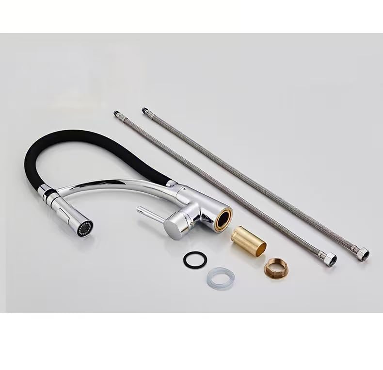 Mitigeur cuisine basse pression noir mat et doré extensible avec douchette flexible C