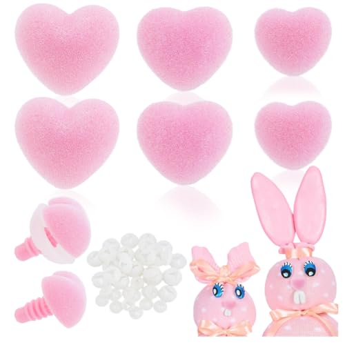 PH PandaHall 42 Sets Flocking Safety Noses 3 Sizes Pink Heart Noses Crafts Animal Nose Plastic Nose with Washers for Animal Puppet Teddy Bear DIY Sewing Crafting Crochet