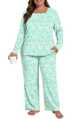 HOTGIFT Plus Size Womens Pajamas Set 2 Piece Pjs Loungewear Long Sleeve Sleepwear with Pockets Fall...