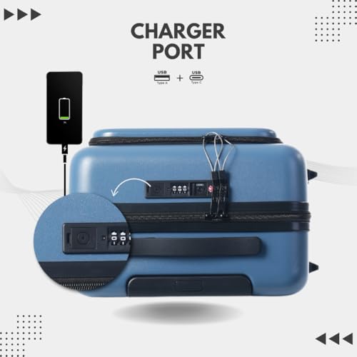 20-Inch Hardside Carry-On Luggage with Spinner Wheels – Airline Approved 22x14x9 Travel Suitcase with USB Port, Front Laptop Pocket & TSA Lock (Blue-Grey)3