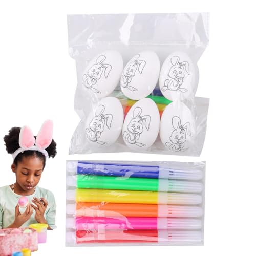 Renopfect Easter Egg Painting Set, Painting Easter Eggs, Paintable Easter Eggs with 6 Colour Markers, 6 x Egg Dye Set, Easter Egg Hunt, Easter Basket Filler for Girls and