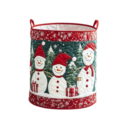 Christmas Large Capacity Laundry Basket with Handles 14x14x18in | Christmas Snowman Quilted Fabric Hamper for Clothes Blankets Holiday Clothes Organizer Storage Container for Bathroom Bedroom - image 2