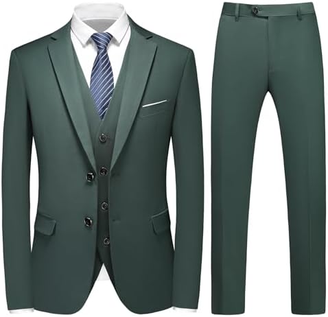KUDMOL Men's 3-Piece Slim Fit Suit - Business Wedding Formal Dinner Tuxedo with Two Buttons - Classic Blazer Vest Trousers Set for Men