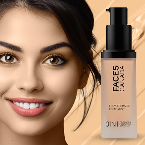 Image of FACESCANADA Flawless Matte Foundation-Caramel Natural,30 Ml|3-In-1 Foundation+Moisturizer Cream For All Skin Types+Concealer|12 Hr Hydration+Spf 18|Hd Matte Coverage|Lightweight|Anti Ageing,Pack Of 2