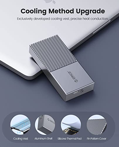 Image of ORICO M.2 NVME SSD Enclosure 40Gbps PCIe3.0x4 USB Type-C Aluminum Adapter, NVME 2280 M-Key(B+M Key) External Solid State Drive Case,Compatible with Thunderbolt 3 /4 USB3.2 /3.1 /3.0 /Type C-M208-Gray