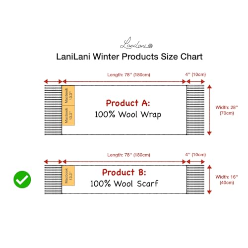 100% Merino Wool Scarf, Pashmina Cashmere Feel, 78” x 16” Long, Best Winter Gift For Women and Men2