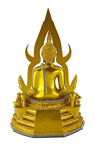 Buddho Chinnaraj Buddha Statue 12" H. Thai Buddha Statue For Home Decor Buddha Sculpture Small Gift Office Gift Office Decor Figurines Meditation Decor (Gold Plus Diamond) #TOP7