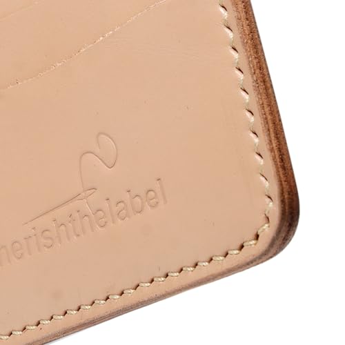 Minimalist Leather Card Holder, Slim Front Pocket Wallet, Hand-Stitched Full Grain Vegetable Tanned Leather For Men & Women (BEIGE HAND STICH, BEIGE)4