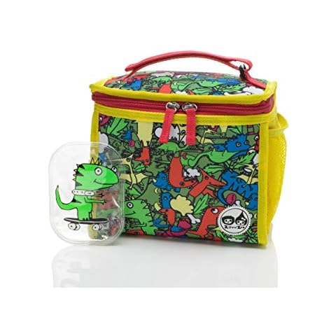 Zip & Zoe Kids Dino Thermal Insulated Lunch Box/ Bag with Compartments, Ice Pack and Handle PVC free and BPA free Cover