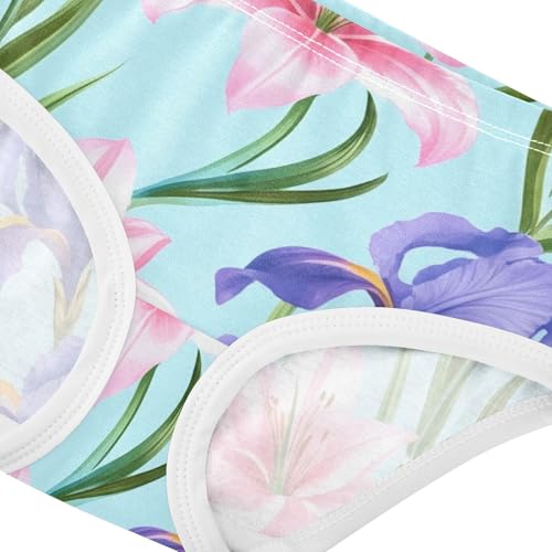 Cotton Girls Underwear Toddlers Watercolor Pink Lilies Purple Irises Panties for Girl Designer Underpants Briefs 2t4