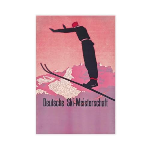 Poster rétro du championnat allemand de ski toile déco chambre vintage 40x60 cm