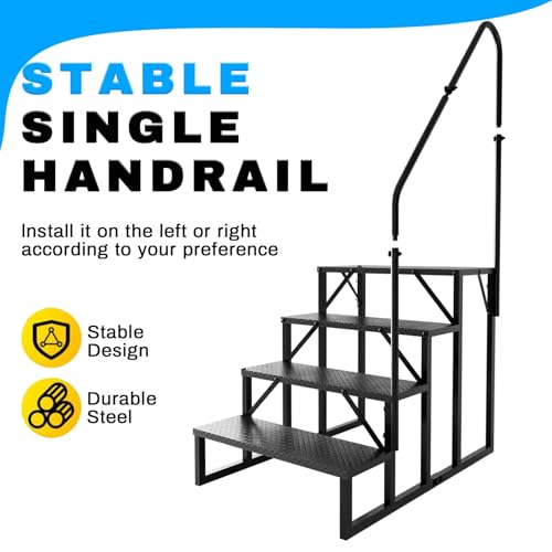 Image of RV Stairs 4 Step Ladder, RV Steps Anti-Slip, Hot Tub Steps with Handrail, 660 lbs RV Ladder for 5th Wheel RV, Mobile Home Stairs