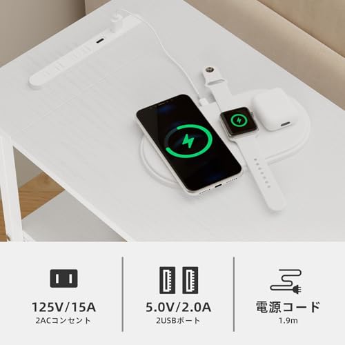 Somdot サイドテーブル 2つ引き出し付きのベッドサイド スリム ベッド横 ソファ おしゃれ リビング ベッドサイドテーブル 木目調 ナイトテーブル サイドワゴン コンパクト コーヒー 北欧 タンス ホワイト [5]