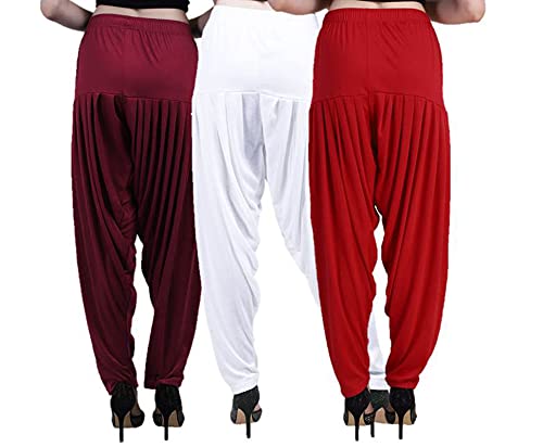Image of Casuals Women's Regular Fit Viscose Drawstring Patiala Harem Pants Combo Pack 3