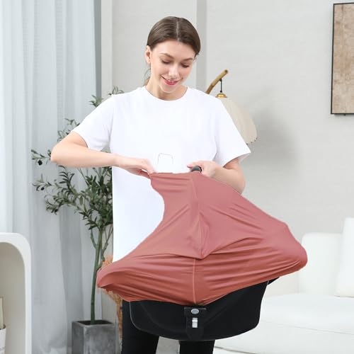 Image of Car Seat Cover Baby for Nursing, Baby Breastfeeding Cover Carseat Canopy Covers, Solid Color Multi-use Nursing Cover for Babies (Bronze red)