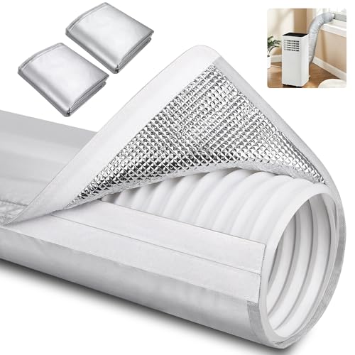 Upgraded Aluminum Foil Portable AC Hose Insulation Sleeve | Heat Reduction for 5"-5.9" Air Conditioner Hoses | Waterproof Cover Wrap with Strong Velcro | Energy Saving for AC Duct Vents | 2Pcs Silver by NEWJINDA - Used condition - US$27.60