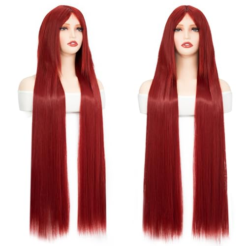 Image of Rose bud Hair Cosplay Wig Long Red Wigs with Fringe for Women 40 Inches Straight Wig for Costume Halloween Cosplay Sally