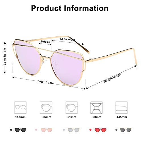 SOJOS Cat Eye Sunglasses for Women Fashion Designer Style Mirrored Lenses SJ10013