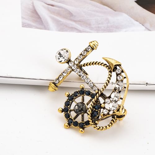 Image of Personality Pearl Crystal Anchor Fashion Brooch Pin Women's Clothing Accessories Jewelry Crystal Boat Anchor Brooch Rudder Brooch Pin