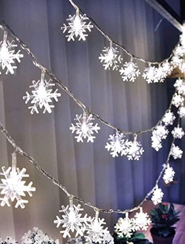 Snowflake Fairy Lights, 6M 40 Pcs Led Battery Powered String Lights, Two Mode and Shining Decoration for Christmas Wedding Birthday Holiday Party Bedroom Indoor & Outdoor (White 6 Meters 40 Lights)