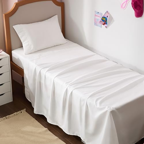 Image of Bedsure Twin XL Sheets Dorm Bedding - 3 Pieces Soft Extra Long Twin Sheets, Breathable & Cooling Bed Sheets Set, Oeko Tex, Easy Care Microfiber for Women, Men, Bright White