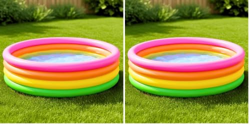 Image of Toy Imagine 6 ft Inflatable Swimming Pool for Kids & Adults - Big Size Sunset Glow Round Colourful Ring Pool | Outdoor Indoor Water Pool | Fits 3-4 Kids | Summer Use (Pack of 2)