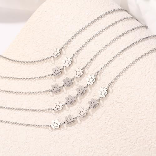 MeMeDIY Personalisiertes Pfotenabdruck Armband für Frauen Graviert mit 1-5 Namen für Hunde und Katzen Haustierpfoten Armband Verstellbare Kette Hundeschmuck Gedenkgeschenke für Tierliebhaber - A2