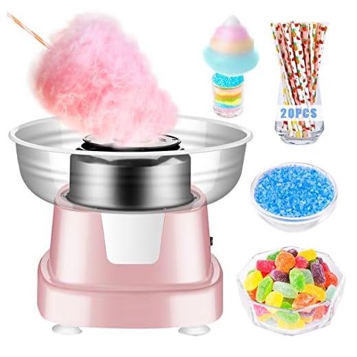 Cotton Candy Machine for Kids, Electric Cotton Candy Maker with Large Food Grade Splash-Proof Plate, Kids Favorite, for Home Birthday Family Party Gift, Includes 20 Bamboo Sticks & Sugar Scoop Pink