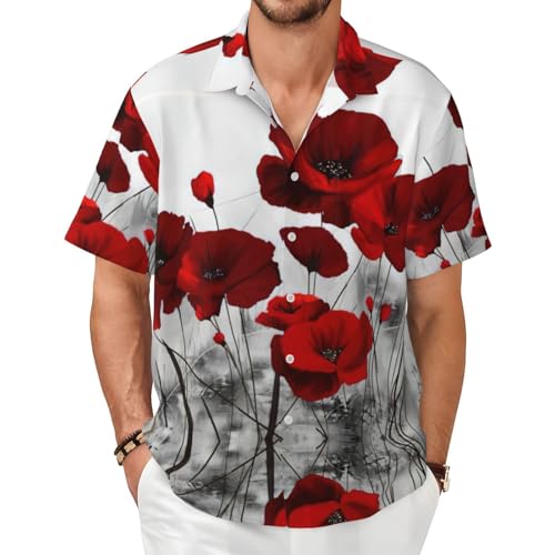 Chemise hawaïenne homme décontractée imprimé coquelicot manches courtes