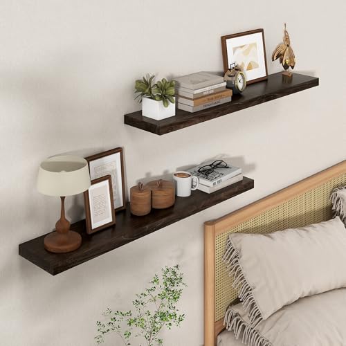 Image of Floating Shelves for Wall, 36in Reclaimed Elm Wood Shelves, Walnut, 2PCs