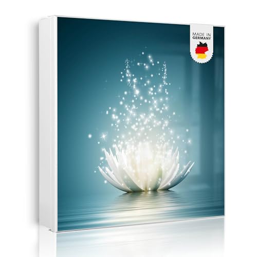 banjado Großer Schlüsselkasten Metall - Schlüsselbox 30x30cm mit 32 Haken - Schlüsselkasten modern für Schlüsselaufbewahrung mit beschreibbarer, magnetischer Tür - Motiv Magische Lotusblüte