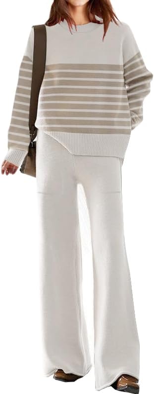 ETCYY NEW Womens Elegant Lounge Sets Knitted Sweatsuit Sets 2 Piece Outfits with Sweater Tops and Wide Leg Sweatpants