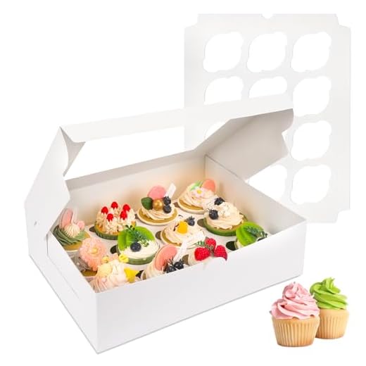 Moretoes Cupcake Boxes 15 Packs White Cupcake Containers 12 Count with Windows and Inserts to Fit Muffins, Cupcake Carrier for Cookies