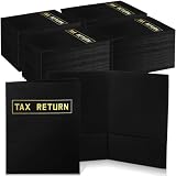 Kosiz 200 Pcs Tax Return Folders Bulk 9 x 12 Inch 2 Pocket Gold Foil Stamped Folder with Pockets for Business Office Storing or Handling Personal and Customer Tax Return Organizer (Black)