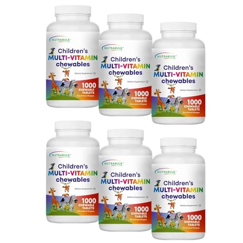NutraBulk Children&rsquo;s Chewable Multi-Vitamins - Promoting Kids' Overall Development - USA-Made, May Help to Support Immune, Bone, Brain & Overall Well Being- Vegan & Gluten Free - 6000 Cherry Tablets