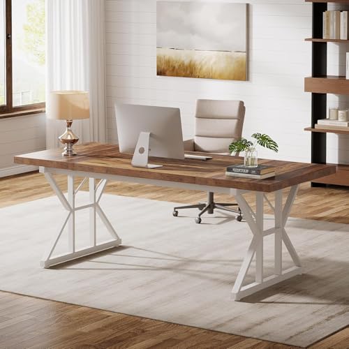 Image of Tribesigns Computer Desk, Large Executive Desk, 159 x 80 x 75 cm, Industrial Home Office Computer Desk for Home Office, Living Room, Brown-White