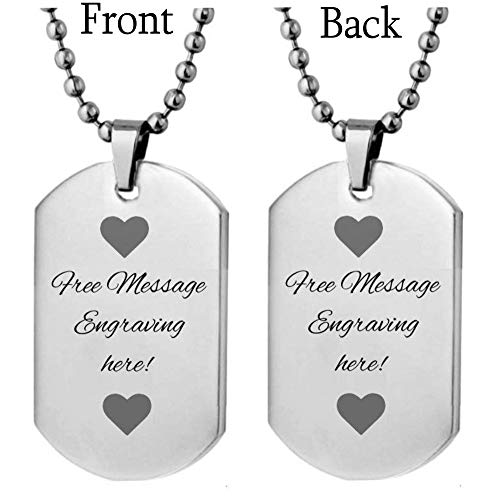 Interway Trading Personalized Small Size Custom Message Engraved Stainless Steel Necklace Dog Tag Pendant With 24 Inch Chain,Velvet Giftpouch And Keyring (Rectangular Silver) #TOP1