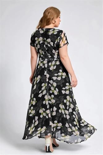 Image of Shasmi Women's Navy Blue Georgette Digital Floral Printed Floral Printing Short Sleeve A-Line Maxi Gown Dress for Women (Gown Dress 248)