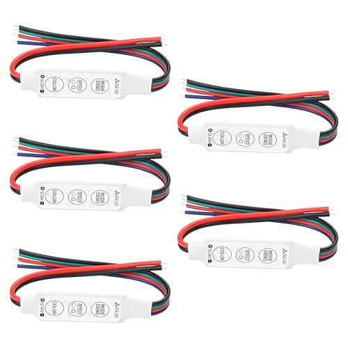 XMSJSIY Mini Led RGB Controller 3 Keys Led Strip Light Brightness Dimmer Controller Switch with Memory Function for DC 12V 24V Multi-Color Led Strip - 5 PCS