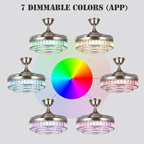 Fandian 42'' Modern Fandelier Ceiling Fans With Light Remote Control Bluetooth Speaker Retractable Reversible Chandelier With App Rgb-Dimmable Colors 6 Speeds For Bedroom, Living Room #TOP4