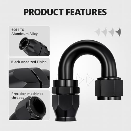Image of EVIL ENERGY 12AN PTFE Hose End Fitting 180 Degree Black for PTFE Hose Only 4PCS