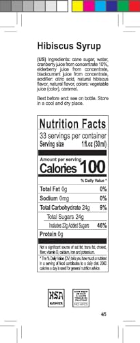 Image of 1883 Hibiscus Syrup with Pump - Premium Floral Flavoring Syrup for Hot & Cold Drinks, Tea, Lemonade, Cocktails & Mocktails - 1L (33.8 fl oz) Bottle