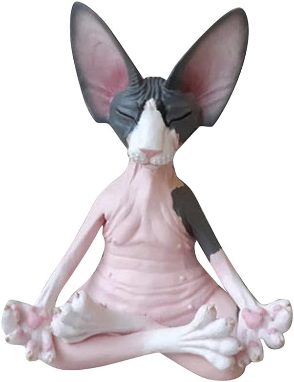 Uposao Sculpture Meditation Sphynx Cat Statue Yoga Ornaments Zen Cat Relaxed Poses Home Living Room Collection Crafts