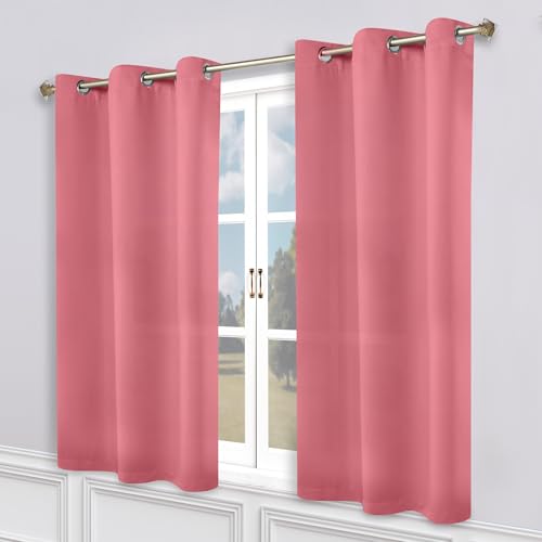 SUPERIOR Semi Blackout Curtains - Solid Color - 52" x 108" - Grommet Header - Thermal Insulated, Sun Blocking & Room Darkening Drapes for Bedroom, Living Room - Set of 2 Panels - Pink