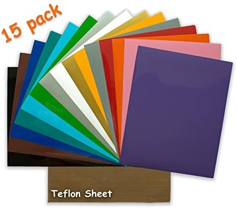 Heat Transfer Vinyl - 15 Pack 12x10 Inch Sheets - Iron On Cricut Silhouette Cameo Press Machine for T-Shirts Clothes - Teflon Paper and Instructions Included by Crafty Ant