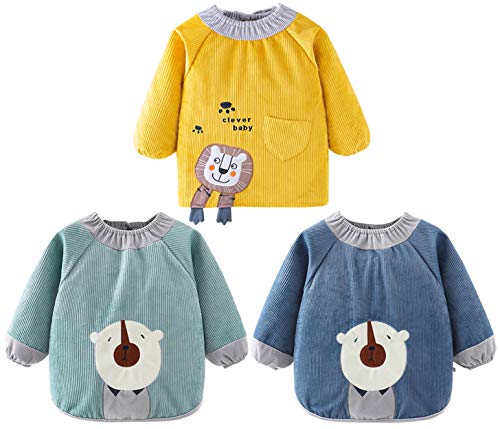 Chilsuessy 3 stk Wasserdicht Kinder Ärmellätzchen Nässeschutz Babylätzchen mit Ärmeln Fütterung Lätzchen Schürze Junge Mädchen Lätzchen Baby Latz…, B/Set, 3-4 Jahre Cover