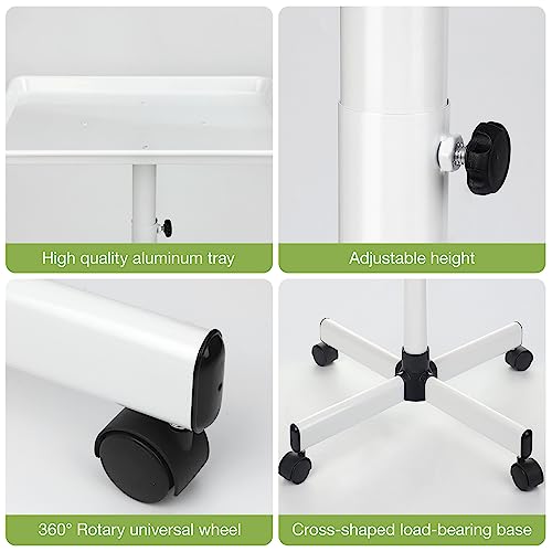 Chetunju White Salon Tray, Salon Rolling Tray Cart with Wheels,White Tattoo Tray Adjustable Salon Color Tray Suitable for a Minimalist Environment，Suitable for Medical Tray, Dental Tray, Salon Tray - Thumbnail 4
